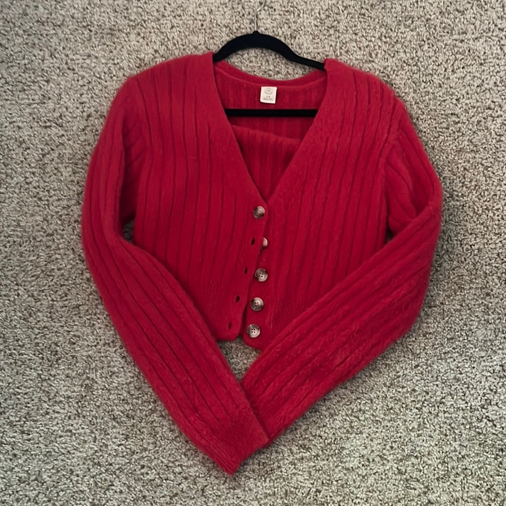 Hot pink super soft button down crop sweater